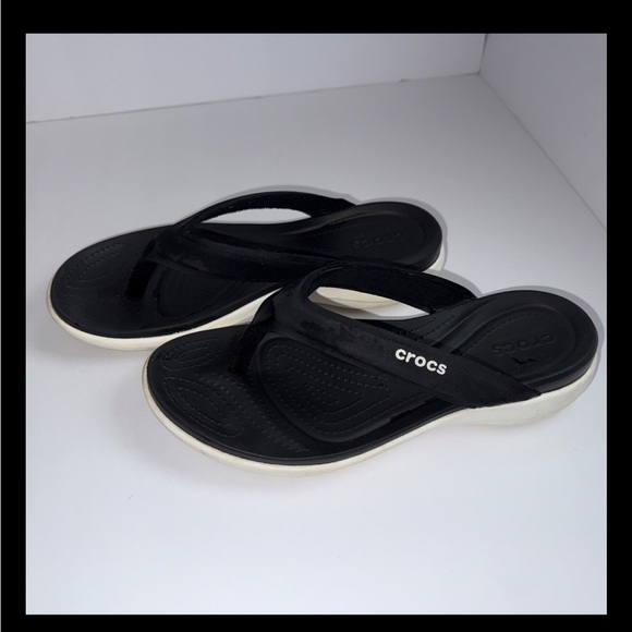 CROCS Women's Black Sandals with White Sole - Picture 2 of 3